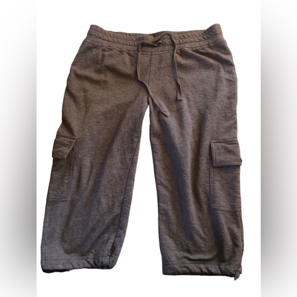Prana Breathe Brown Heather Cropped Knit Cargo Pant Sz. M Tied Hem Casual - Picture 1 of 8